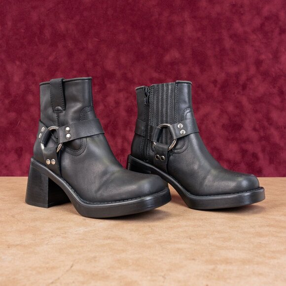 Jeffrey Campbell Women Operator Black Leather Moto Biker Ankle Boots sz 5 - Picture 1 of 8